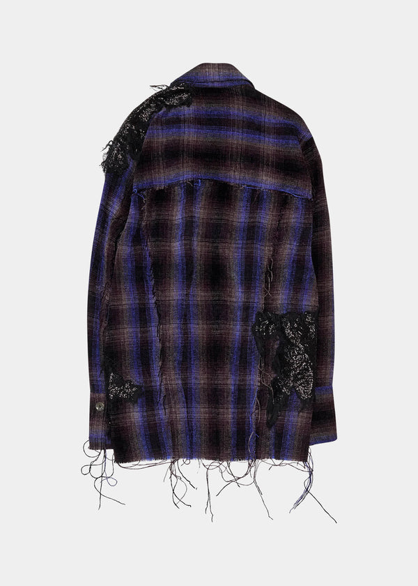 LONG WORKER JACKET VELVET TARTAN CHECK