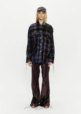 LONG WORKER JACKET VELVET TARTAN CHECK