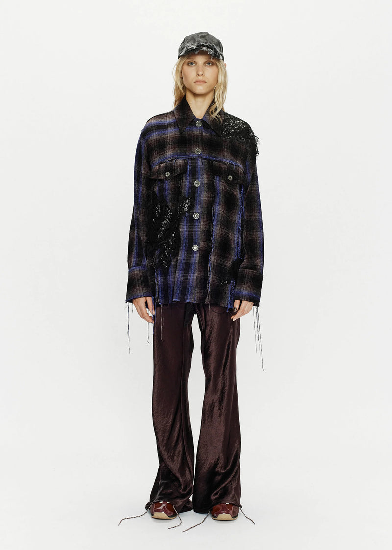 LONG WORKER JACKET VELVET TARTAN CHECK