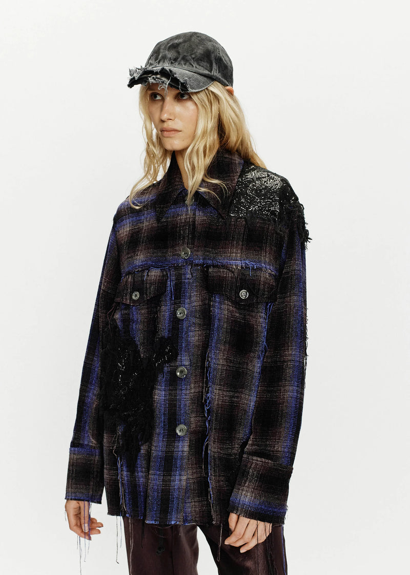 LONG WORKER JACKET VELVET TARTAN CHECK