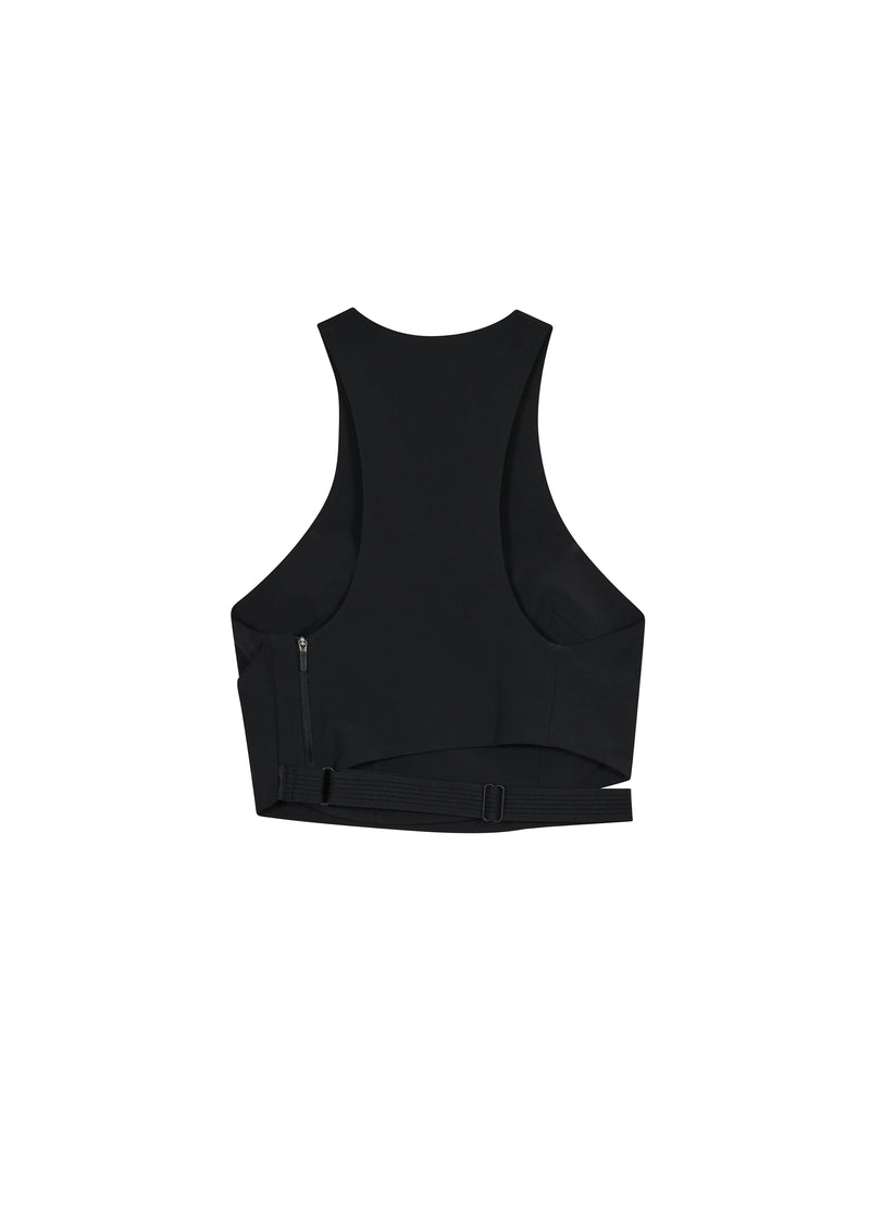 BLACK CLINCHED HALTER TOP