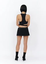 BLACK CLINCHED HALTER TOP