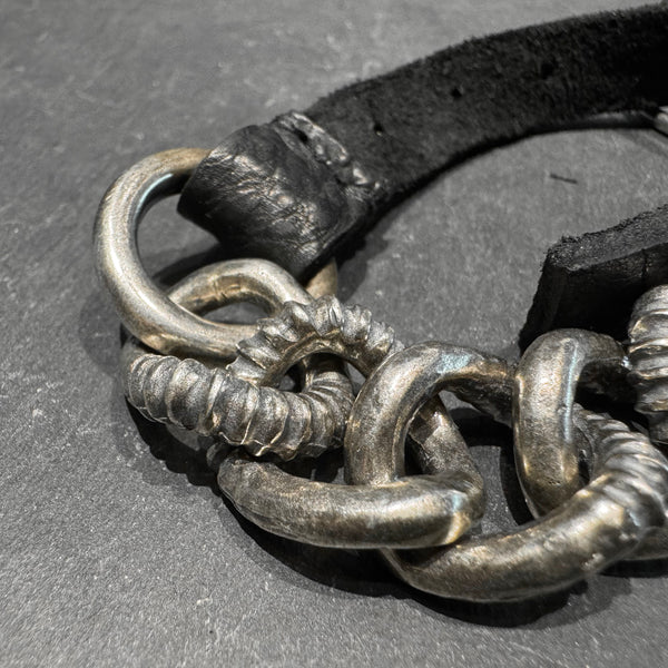 Silver/Leather Bulky Bracelet