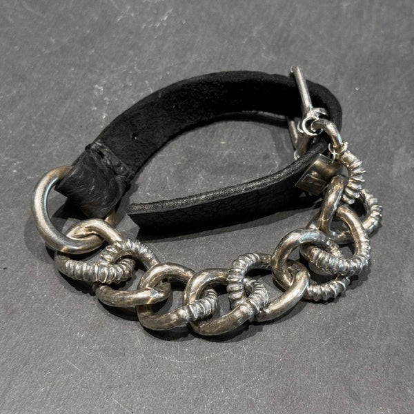 Silver/Leather Bulky Bracelet