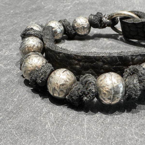 Silver Beads Leather Bracelet