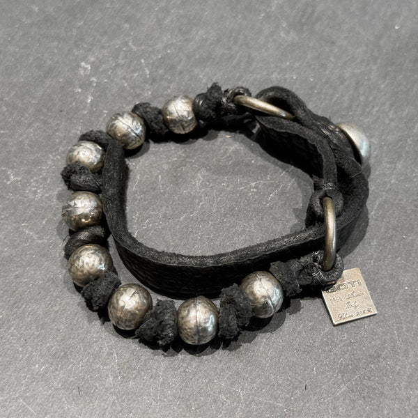 Silver Beads Leather Bracelet