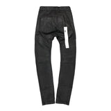 BLACK COATED STRAIGHT-LEG OFF-CENTRE TROUSERS