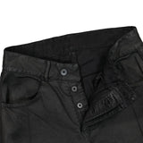 BLACK COATED STRAIGHT-LEG OFF-CENTRE TROUSERS