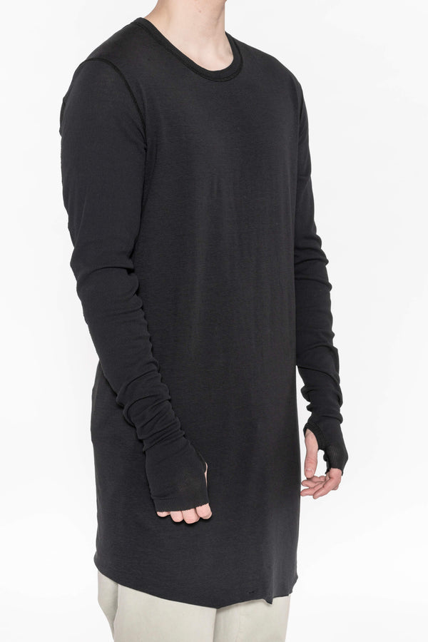 BLACK RIBBED COTTON LONG-SLEEVE T-SHIRT
