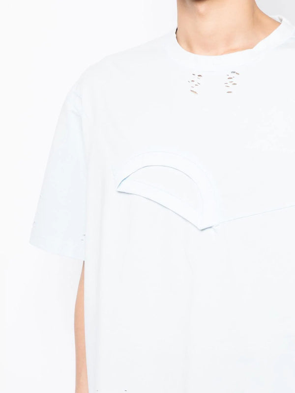 LIGHT BLUE DOUBLE-LAYER DISTRESSED EFFECT T-SHIRT