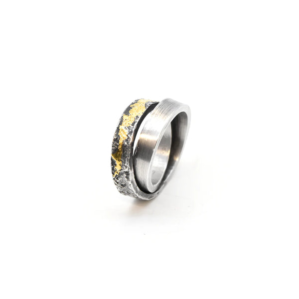 ROCK TEXTURED DOUBLE BANDED RING