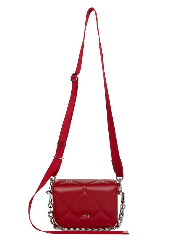 RED QUILTED LEATHER SQUARE BAG