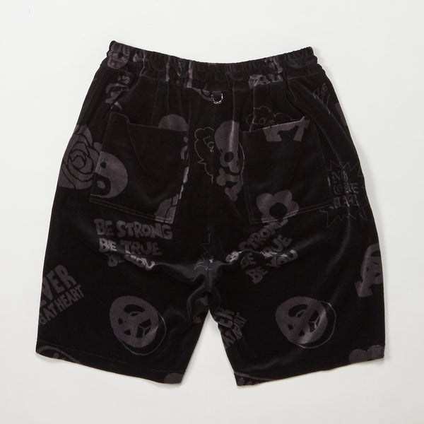 CHARCOAL ALL-OVER DESIGN VELOUR SHORTS