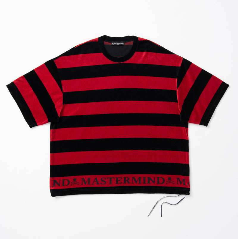 BLACK/ RED STRIPE VELOUR T-SHIRT