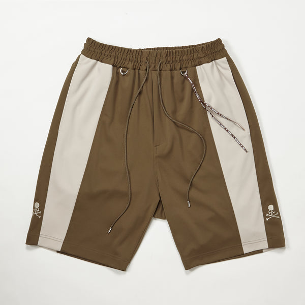 OLIVE AND GREIGE TRACK SHORTS