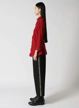 RED ROLL COLLAR COMBI BLOUSE