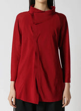 RED ROLL COLLAR COMBI BLOUSE
