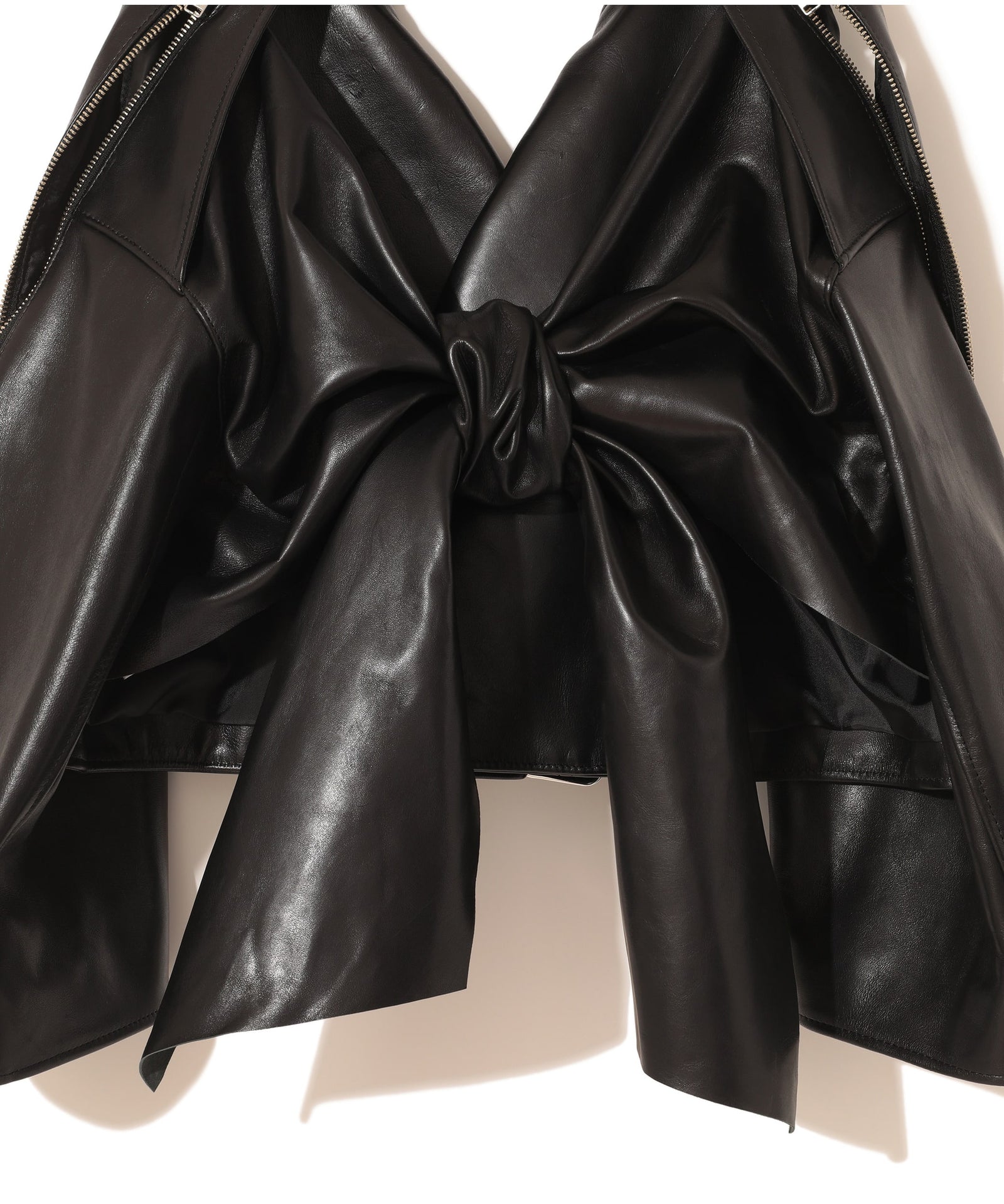 ジャケット・アウター Ribbon-Tie Faux Leather Jacket black 11月下旬発送】Ribbon-Tie Faux Leather Jacket