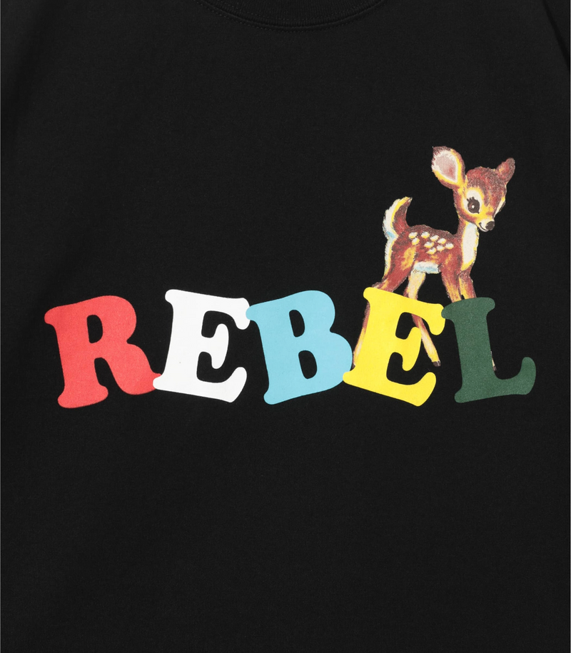 "REBEL" PRINTED BLACK T-SHIRT