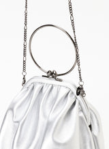 Silver Leather Clasp Drape Pouch