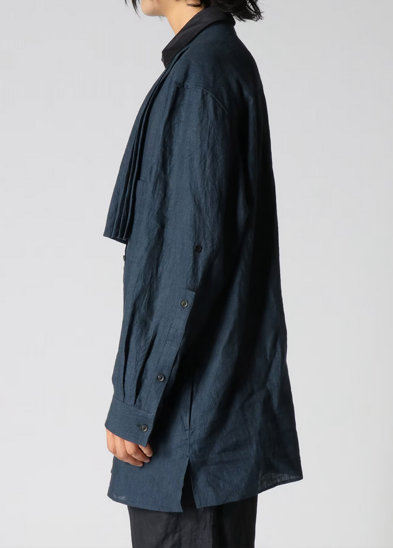 LINEN HAIRLINE W-COLLAR B W/ PLEATED CLOTH