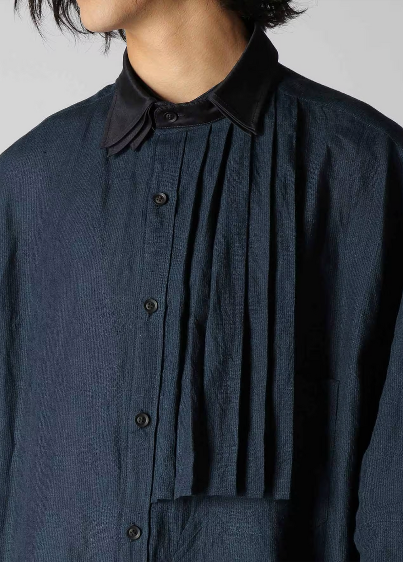 LINEN HAIRLINE W-COLLAR B W/ PLEATED CLOTH